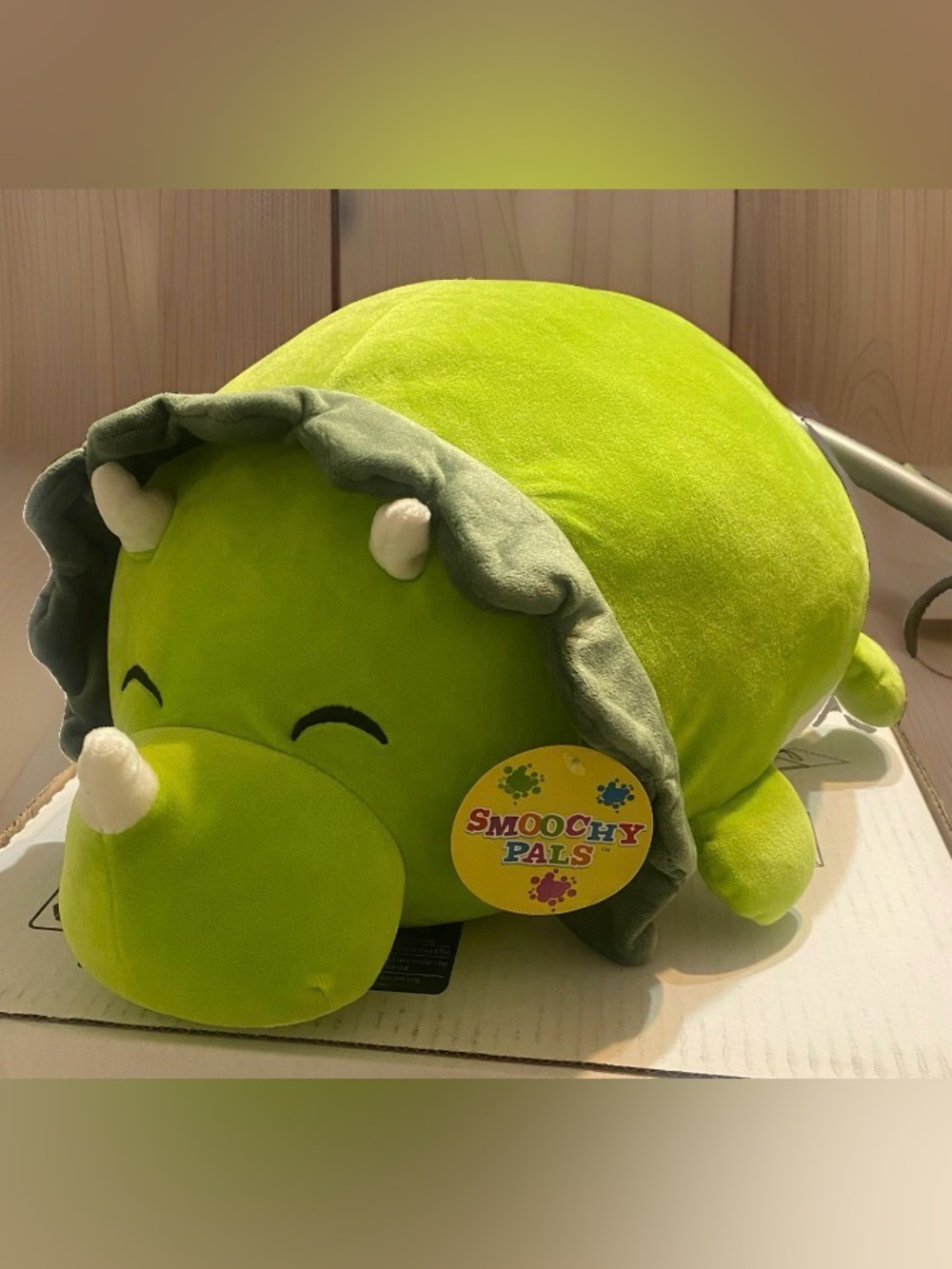 Smoochy Pals Dino Triceratops, Stuffed Animal Plush Very Soft Green 20"L X9.5”T